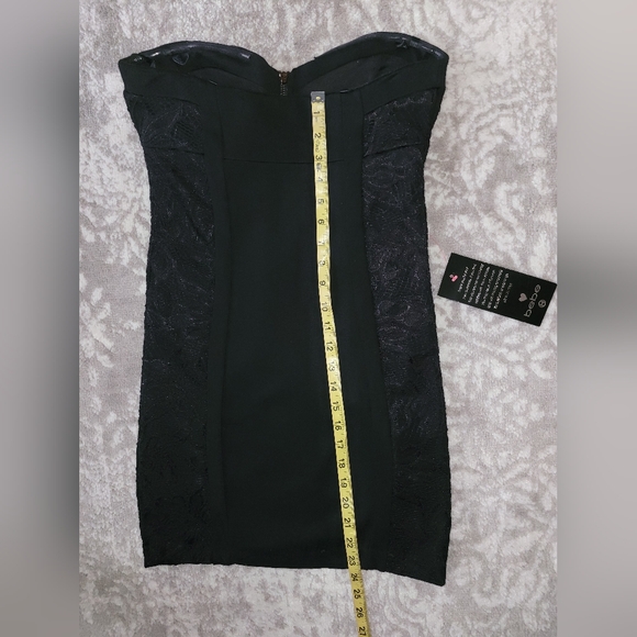 New Bebe Black Mini Dress, Zip Front, Lace Side Panel, Bustier, Size S. - Picture 9 of 11